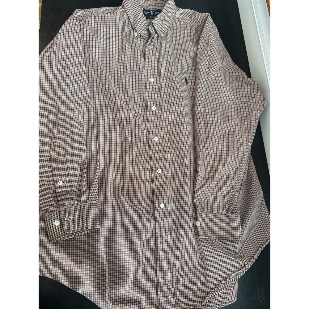 Yarmouth Ralph Lauren Check Button Down Long Sleeve Shirt 16 1/2 32/33 Cotton